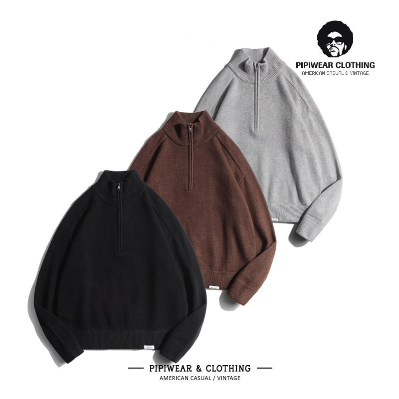 男士毛衣2024新款冬天半拉链立领针织衫冬季日系潮流休闲百搭线衫