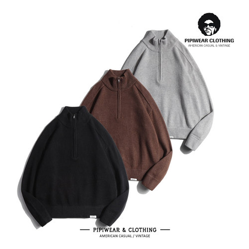 男士毛衣半拉链立领针织衫