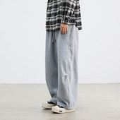 潮牌褶皱设计感男裤 子男 垂感休闲裤 直筒阔腿长裤 宽松百搭运动卫裤