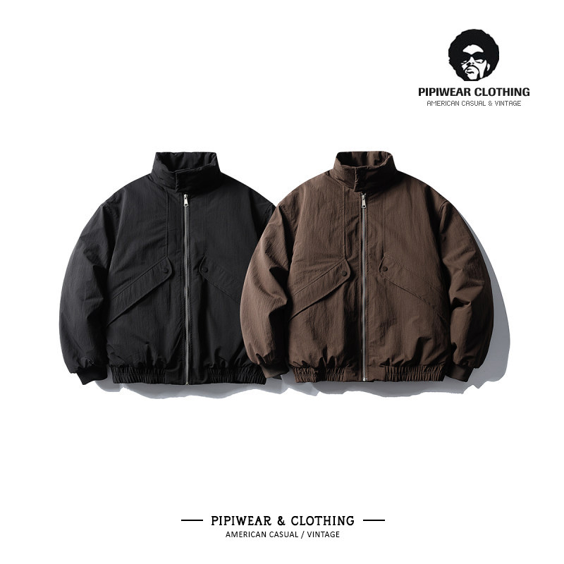 复古男士冬季高级感棉服加厚工装立领哈灵顿棉衣外套冬天保暖棉袄