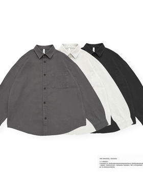 cityboy廓形日系复古秋天重磅白色美式衬衫慵懒风全棉长袖衬衣男