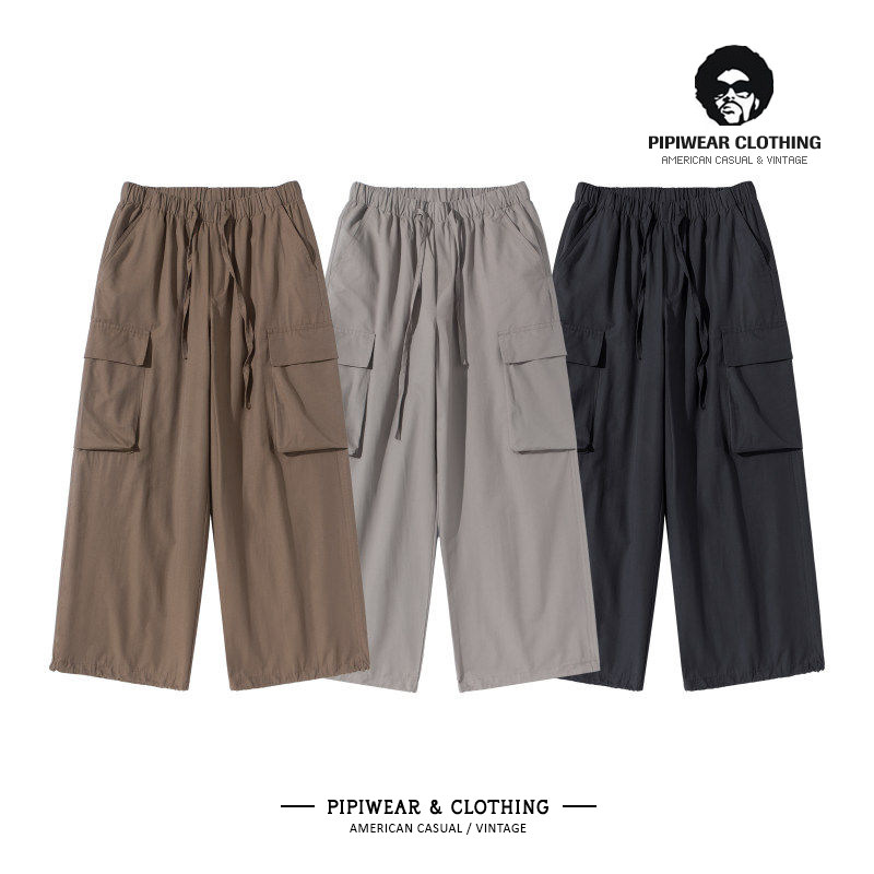 2026新款美式复古工装裤子男青少年多口袋休闲裤直筒阔腿长裤男裤