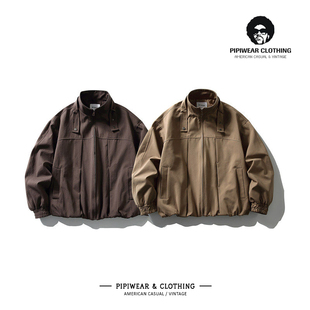 春天美式复古袢带立领男士休闲夹克外套高级感宽松短款春季上衣潮