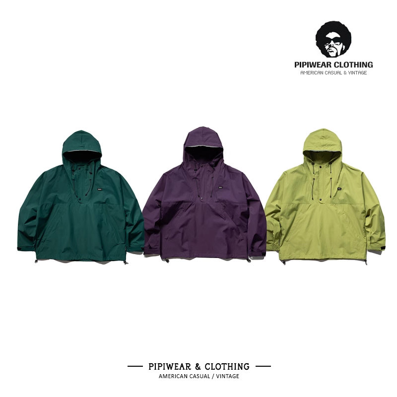 日系户外秋天机能防泼水套头连帽冲锋衣外套秋季廓形宽松防风夹克,男装,夹克,淘宝优惠券,粉丝福利购,淘宝优惠卷