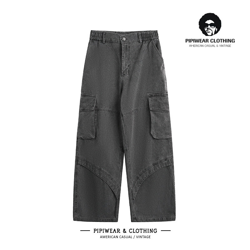 复古水洗做旧休闲裤多口袋直筒工装裤子男青少年长裤解构拼接男裤,男装,休闲裤,淘宝优惠券,粉丝福利购,淘宝优惠卷