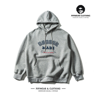 400克秋季日系重磅字母印花男士长袖卫衣秋天潮牌宽松休闲套头衫