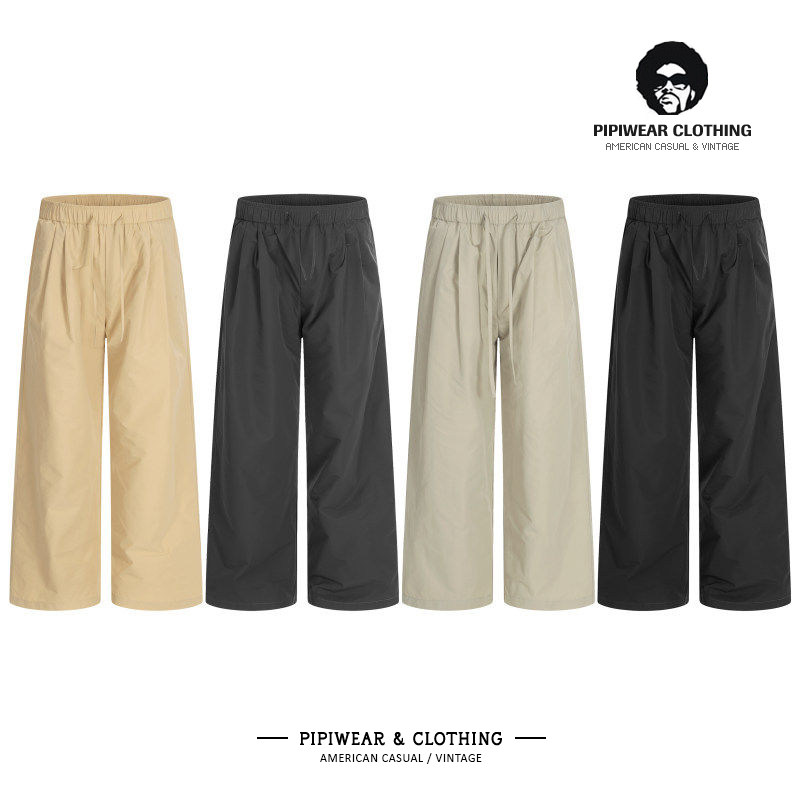 美式简约纯色百搭运动休闲裤宽松慵懒风男裤直筒长裤松紧腰裤子男