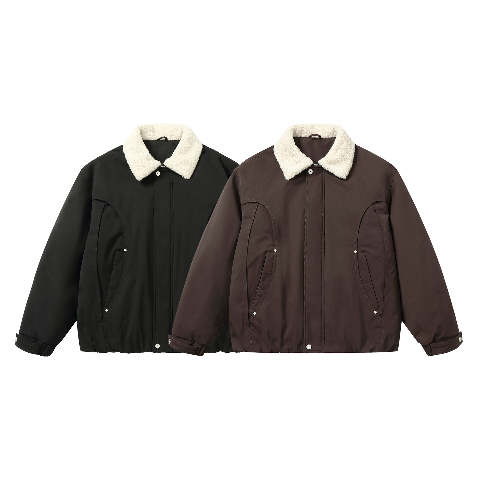 BLACKHOOP 黑环-YR11-羊羔毛领咖色夹克式羽绒服