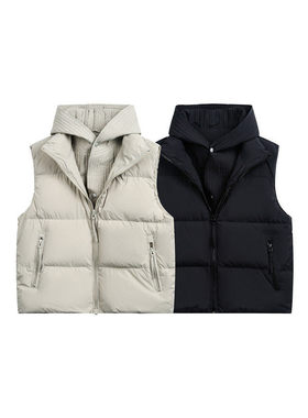 SEVENNOS-连帽拼接假两件羽绒马甲 88074