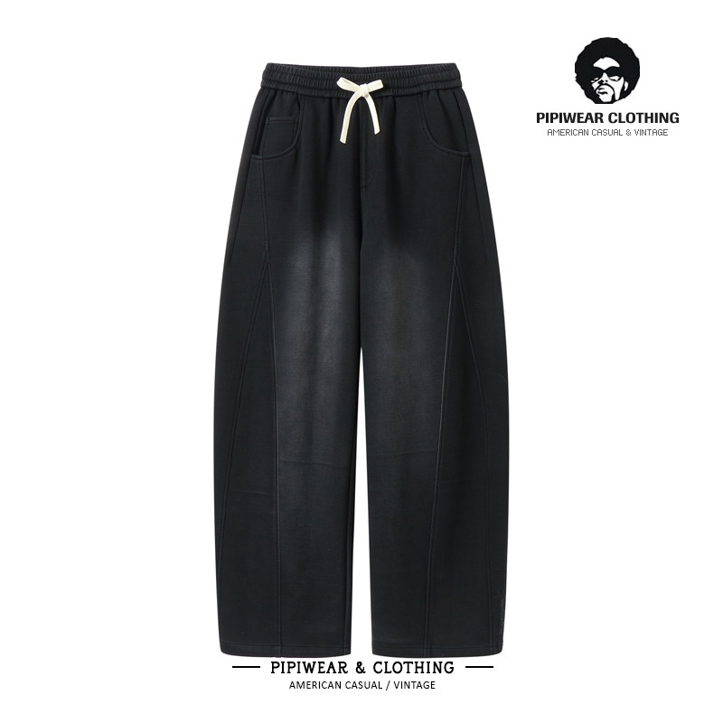 冬天加绒卫裤子男士2025新款百搭阔腿休闲裤男裤冬季运动弯刀长裤