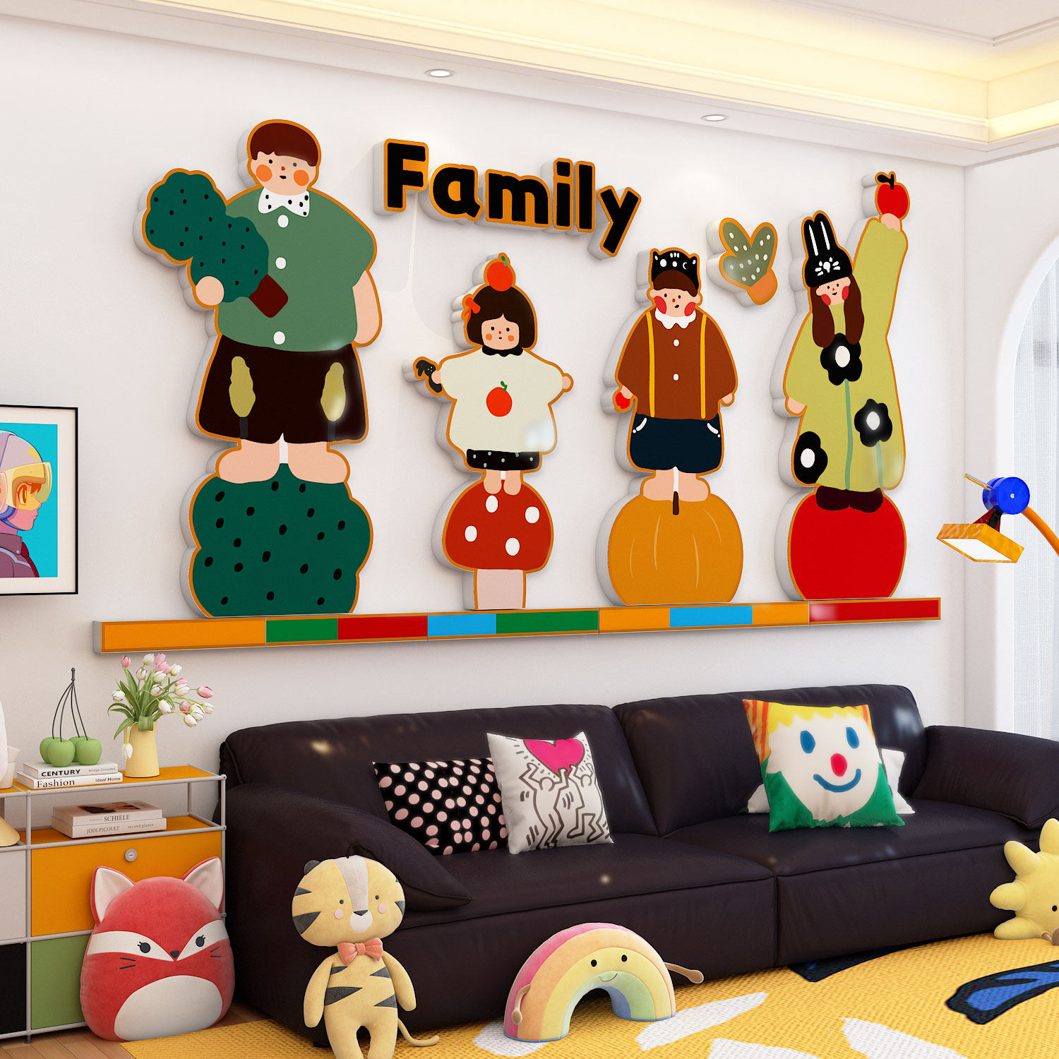 family可爱一家三四口卡通装饰客厅电视机背景卧室墙面挂壁画贴纸