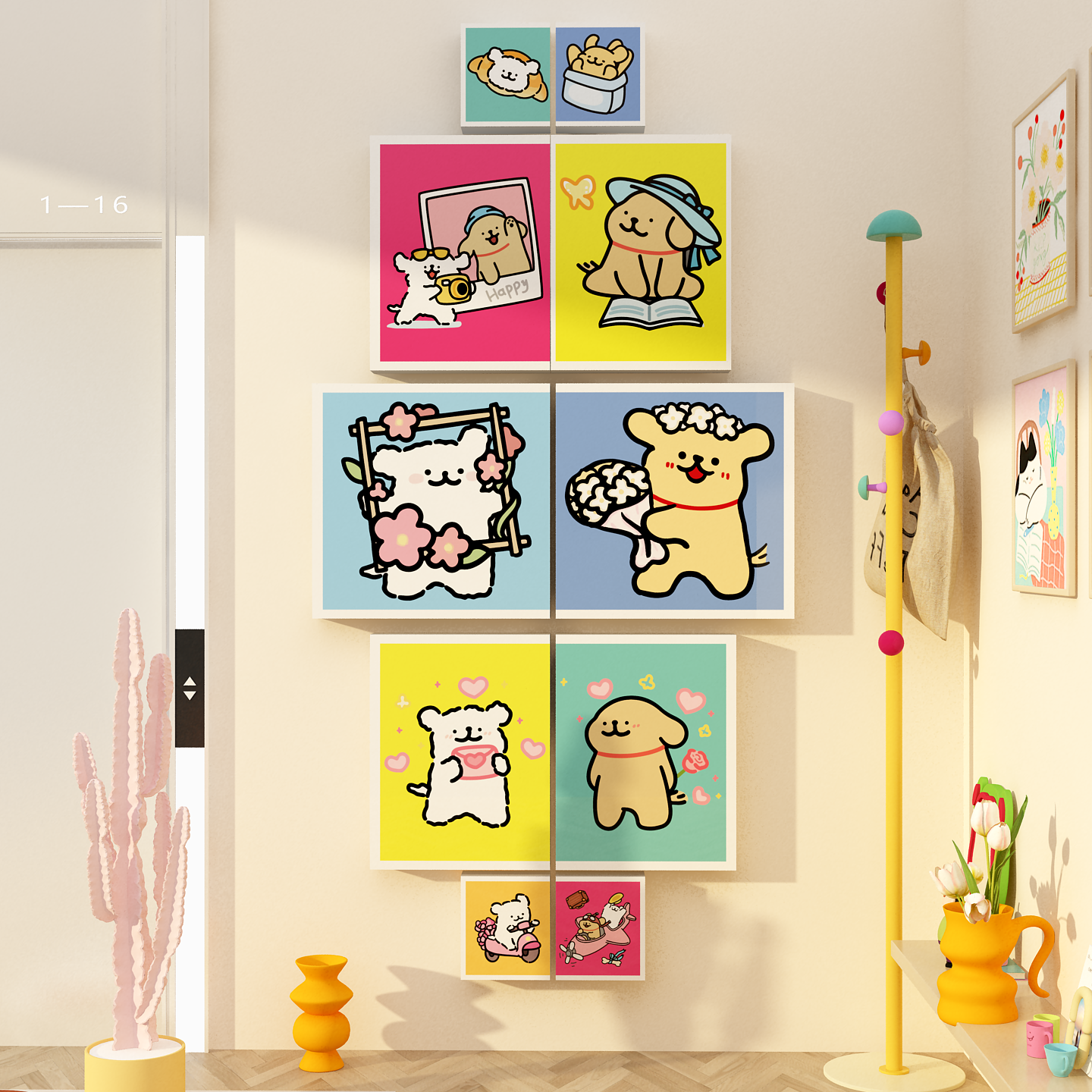 多巴胺卧室装饰画线条小狗卡