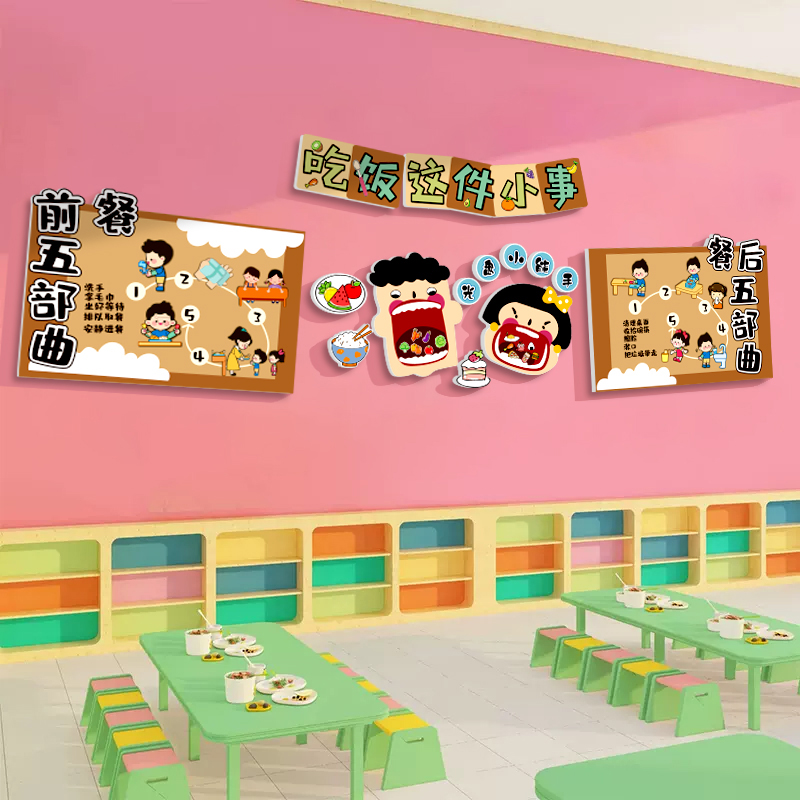 托管班教室布置食堂育文化墙贴小饭桌餐厅装饰环创幼儿园主题成品