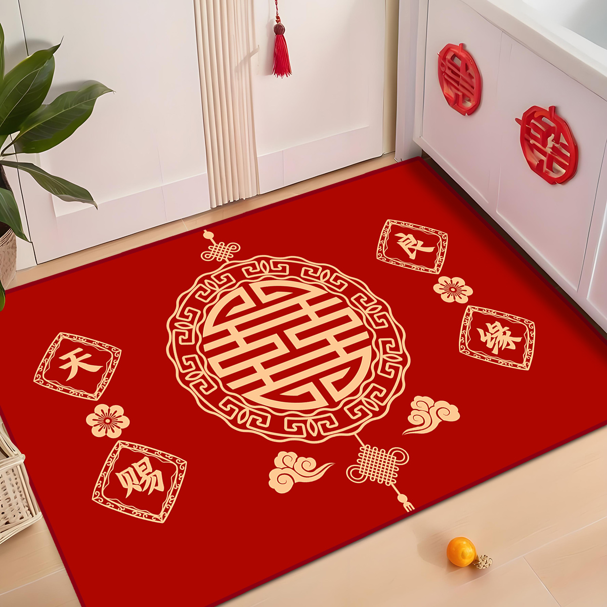 喜庆入户门垫进门结婚地垫红色玄关门口脚垫家用防滑垫子婚房地毯