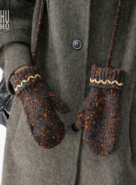 TUshu/彩色小糖豆～韩系ins复古手套女秋冬保暖百搭防寒挂脖手套