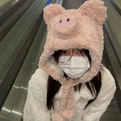粉色小猪～冬季 TUshu 闺蜜送 毛绒绒雷锋帽女保暖护耳可爱飞行帽