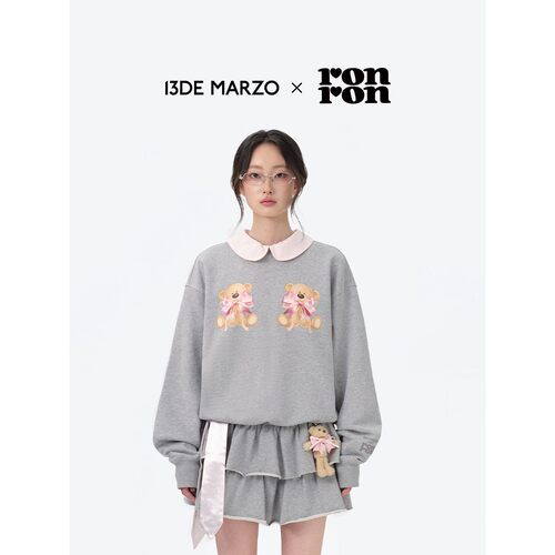 RONRON x 13DE MARZO联名系列蝴蝶结小熊卫衣女2025秋冬新款上衣
