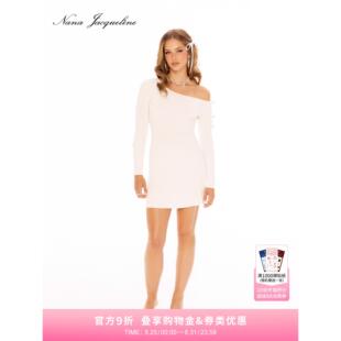 NanaJacqueline秋季新款斜肩蝴蝶结针织连衣裙女伞状裙摆俏皮短裙