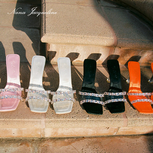 NanaJacqueline高跟凉鞋女轻奢宴会时尚气质设计感缎面方头鞋