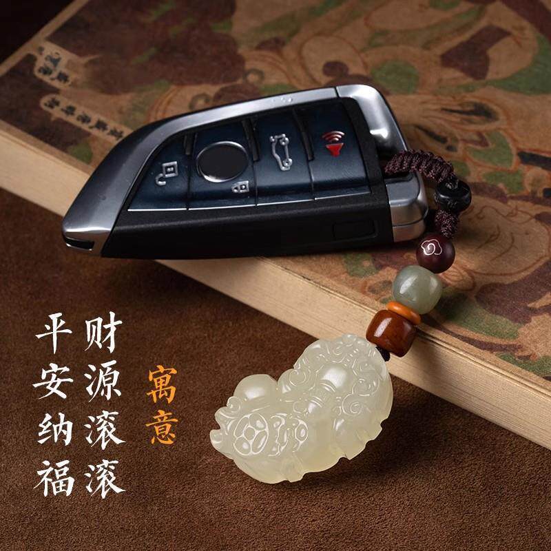 玉石貔貅钥匙扣汽车挂件纳福吉祥平安复古高级感男士女招财挂饰品