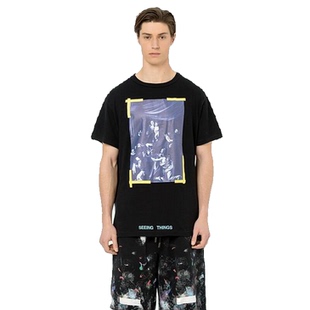 t恤夏季 短袖 纯棉圆领印花宽松大码 半袖 上衣 OFF 打底衫 WHITE男士