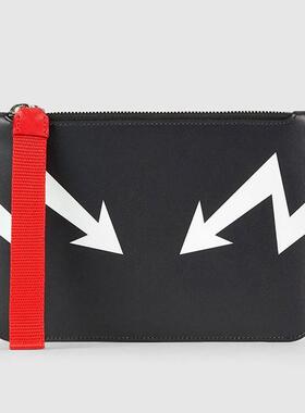 NeIL BarreTT 尼奥贝奈特黑色牛皮闪电印花小号手拿包 PBSG161