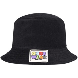 GCDS帽子男女同款黑色绒布Terry渔夫帽