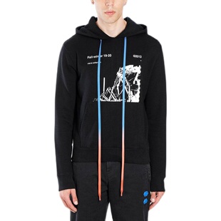 OFF-WHITE 美国潮牌黑色棉质个性图案印花男女同款连帽卫衣