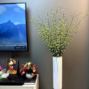 仿真绿植柳枝柳芽假花清新嫩芽藤条飘雪干枝家居摆设客厅装饰花艺