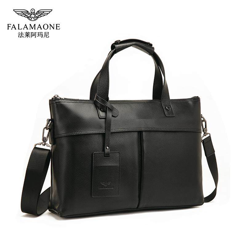 法莱阿玛尼商务公文包男士手提包真皮横款电脑包通勤高端出差挎包