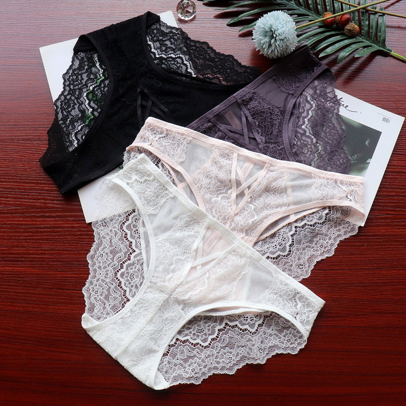 蕾丝性感内裤女士三角裤纯棉抗菌裆低腰超薄女生三角裤透明透视