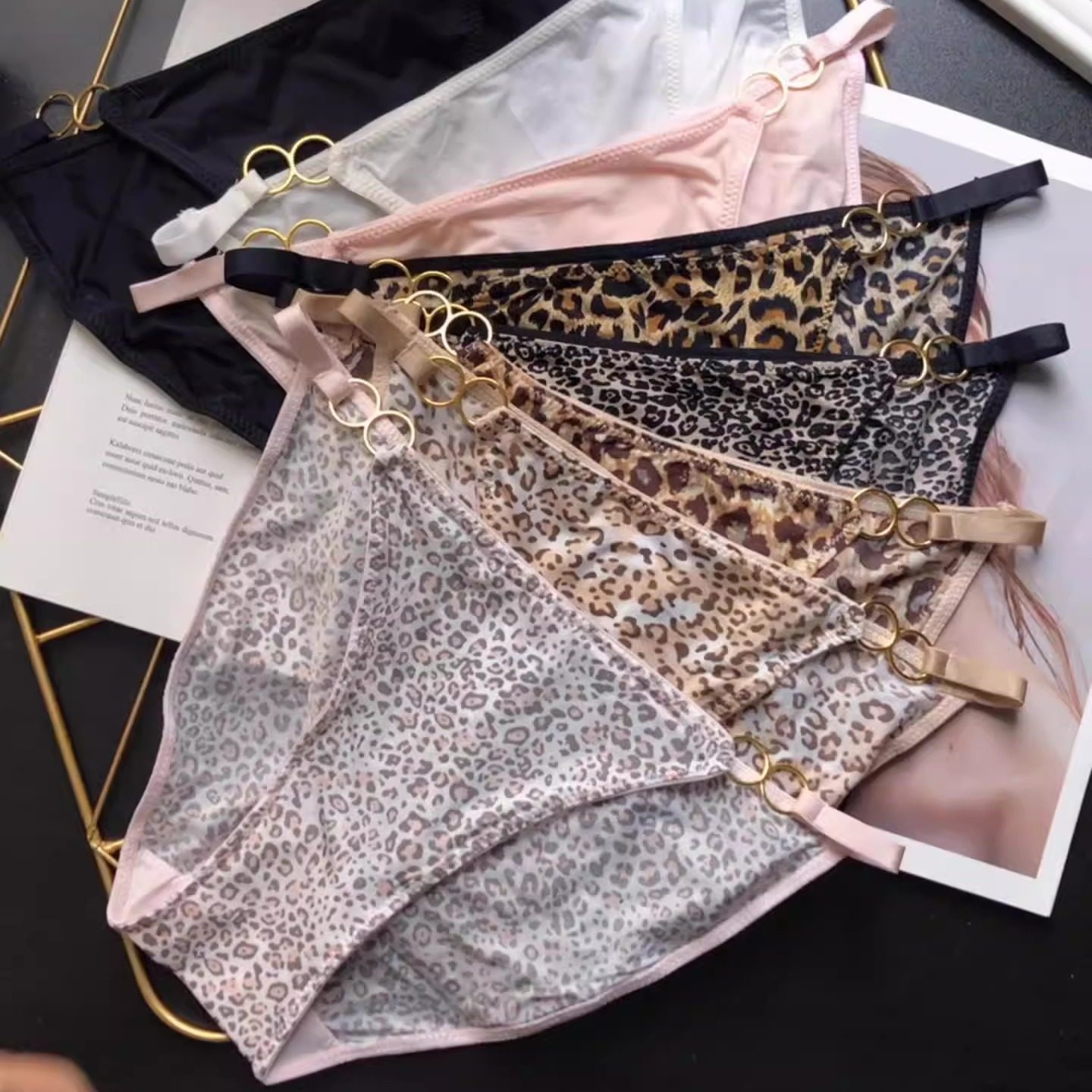 豹纹性感内裤女士大码女式少妇铁环三角裤低腰迷人诱惑夜店底裤头
