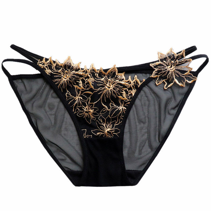 新款内裤女欧美风舒适蕾丝网纱透视诱惑低腰纯棉裆性感三角裤透明
