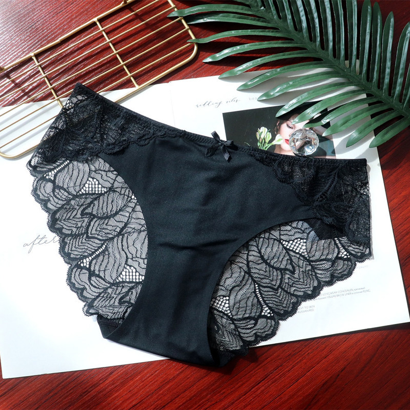 新款蕾丝性感内裤女士纯棉裆抗菌低腰纯欲火辣三角短裤头透明透视