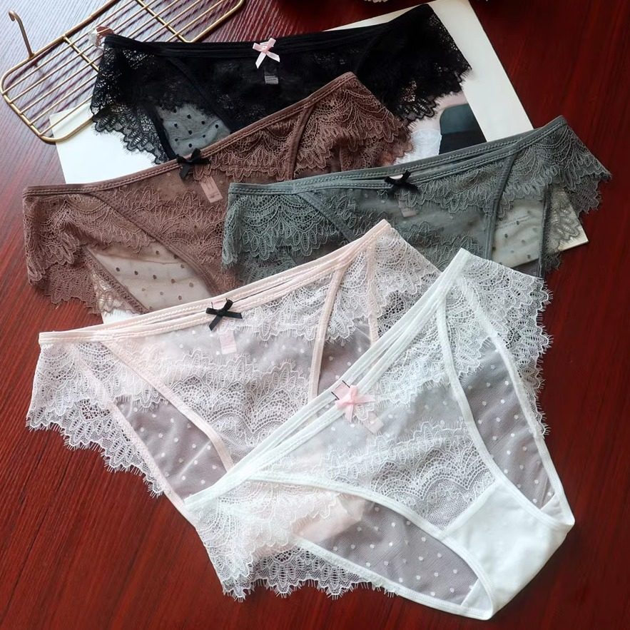 新款全蕾丝性感内裤女低腰超薄透气三角裤女网纱纯欲小仙女短裤
