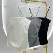 婕吻2026褶皱收腰显瘦吊带背心女一字领细肩带胸垫打底上衣2570夏