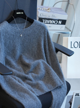 港米服饰/无缝一体羊绒羊毛拉毛软糯圆领针织衫女毛衣内搭秋冬