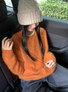 SHEEP 韩系简约软软糯糯拉毛圆领针织衫女（95%羊毛）2588601