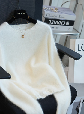 港米服饰/无缝一体羊绒羊毛拉毛软糯圆领针织衫女毛衣内搭秋冬