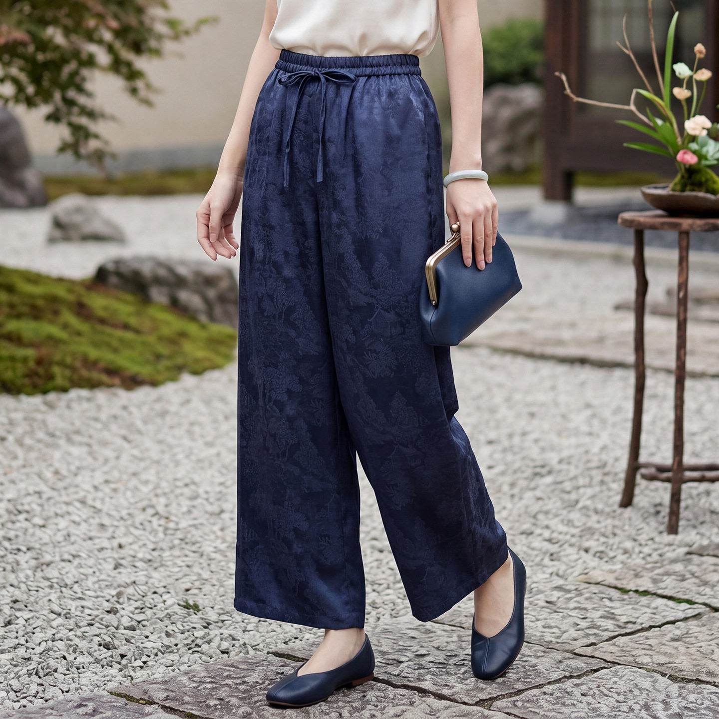 夏季重磅真丝国风直筒裤女香云纱重工香蕉裤新款复古桑蚕丝裤子