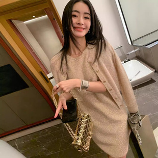 女裙子针织上衣针织裙气质套装 满珠片套装 美银箔纱 YUN2025秋季