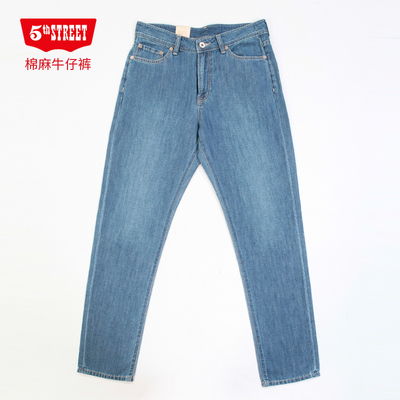 第五街特价男装棉麻薄款宽松中腰中直筒牛仔裤春夏617013-192M0