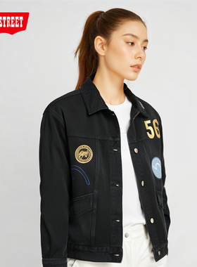 第五街5th street潮流时尚字母印花宽松女装牛仔夹克350306-223