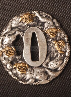 全新通用刀镡 日本装具 五狮 镶金镀银高档手工刀镡 龙泉世剑