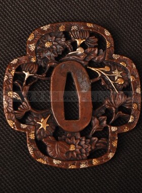 通用刀镡 日本装具 埋忠作木瓜形 镶金镀银高档手工刀镡 世剑