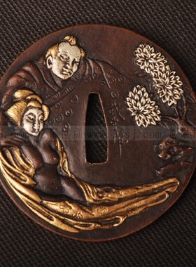 龙泉世剑通用刀镡 日本装具 镶金镀银高档手工刀镡 春宫