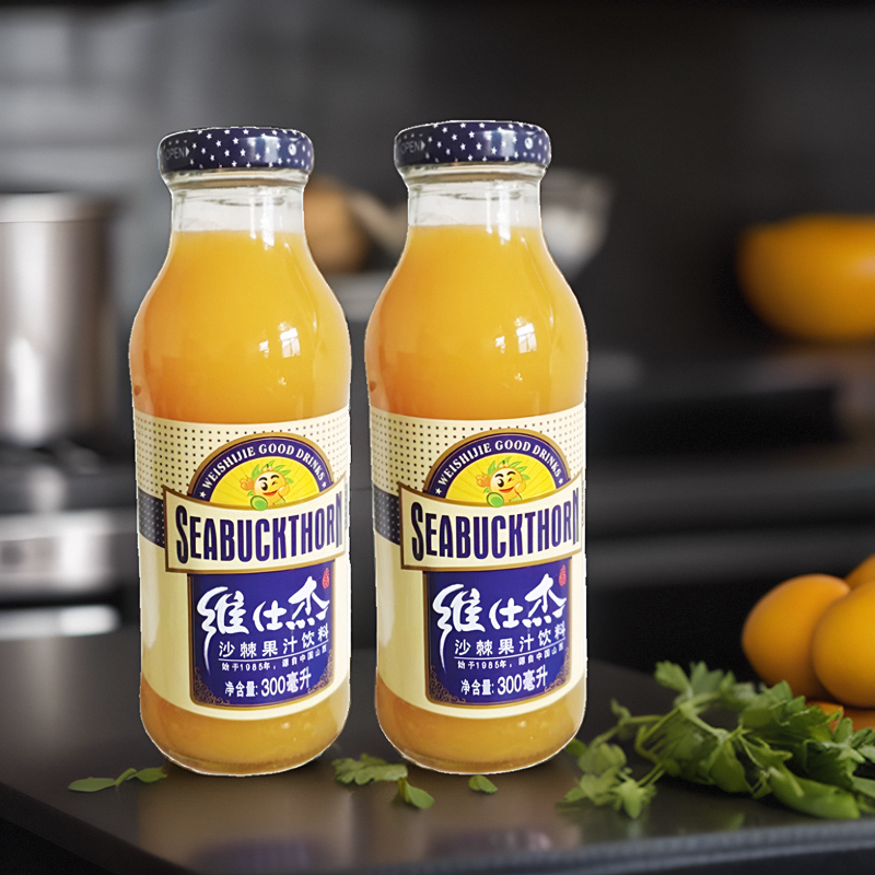 山西特产维仕杰沙棘汁300ml*6瓶沙棘汁饮料玻璃瓶装果汁饮料包邮