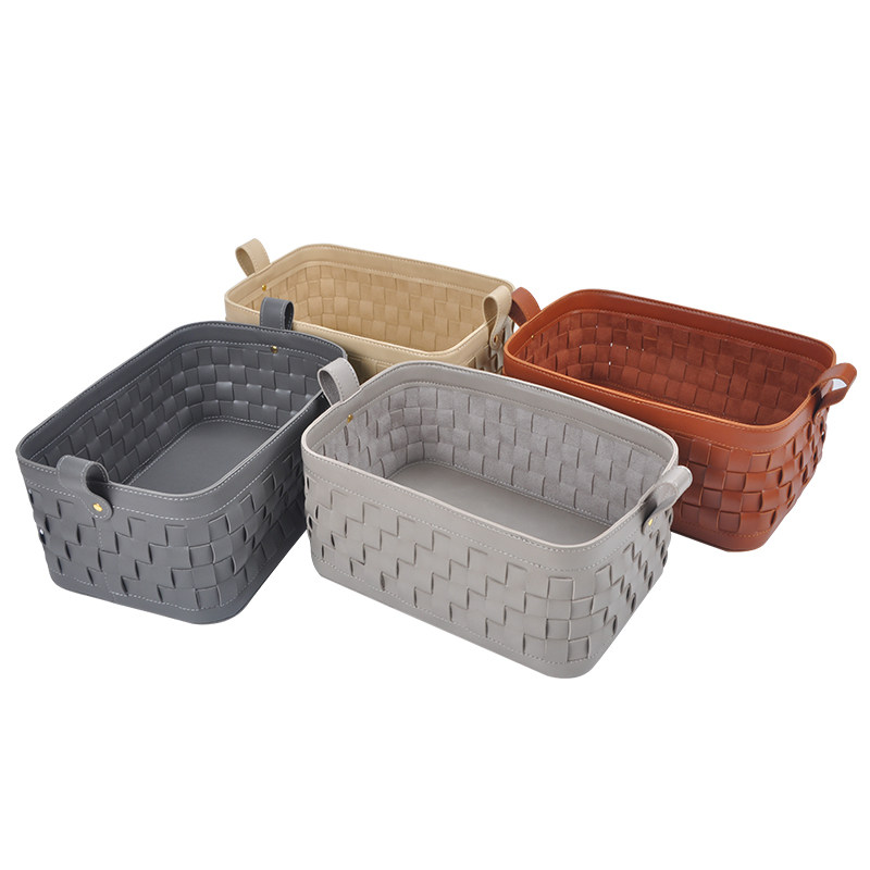 高档手工编织篮皮革轻奢简约家用桌面杂物玩具收纳筐手提储物盒子,收纳整理,其他收纳篮,淘宝优惠券,粉丝福利购,淘宝优惠卷