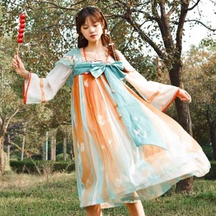 2024余瑶遇见神鹿王者联名长袖连衣裙 中国风汉服女日常齐胸裙