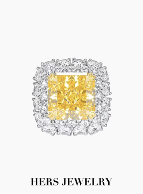 黄钻大方糖重工围镶款高托举戒指s925银